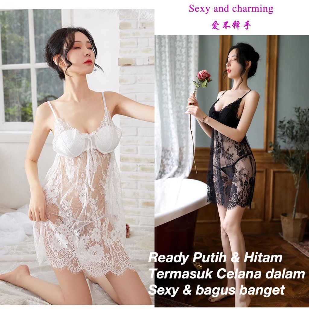 Ven 4601- (COD) Lingerie sexy night dress import high quality/set lingerie gstring/hot longnight