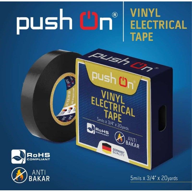 

Isolasi Listrik Hitam Push On Anti Bakar, Selotip Elektro Germany Quality 20 Yard