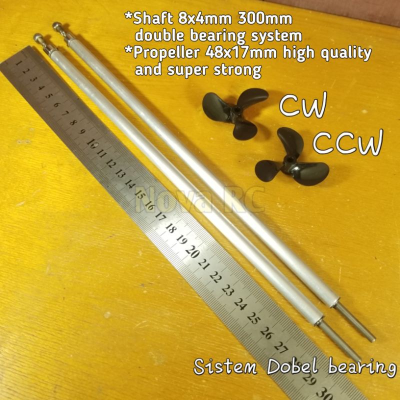 Rc boat propeller 48mm set CW dan CCW shaft 4mm panjang 300mm kit for tug boat rc model