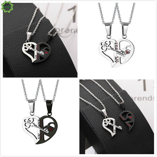 2pcs Kalung Choker Liontin Kunci Hati Hollow Gaya Punk Untuk Pasangan