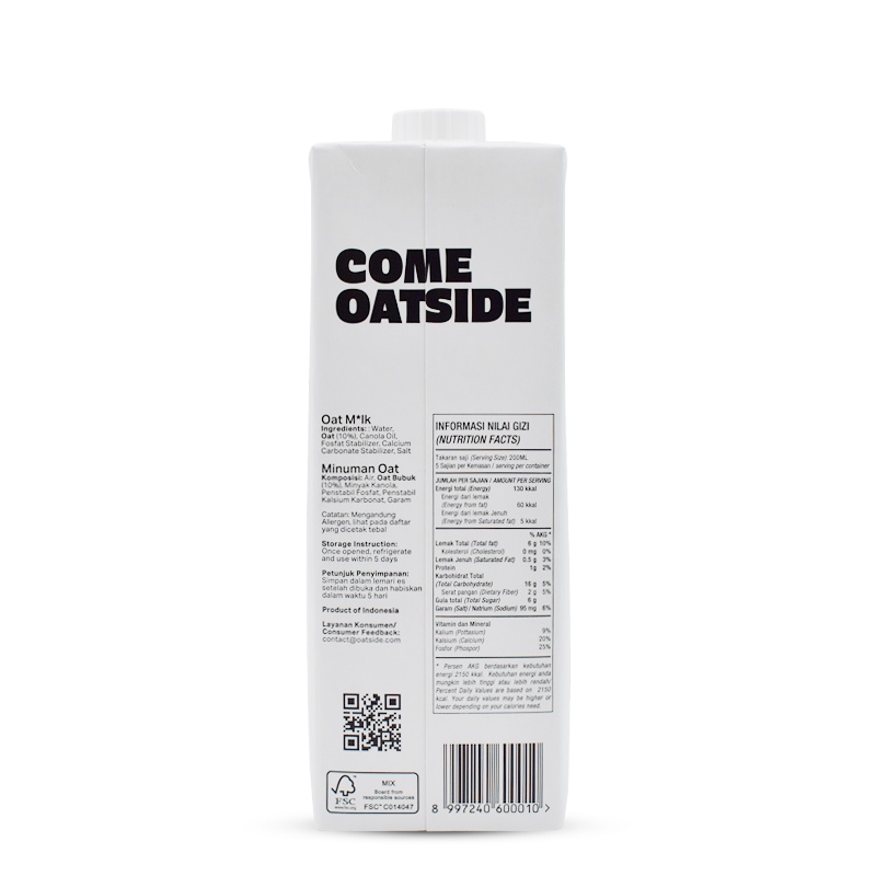 Oatside Oat Milk Barista Blend / Chocolate 1L / Susu Gandum Vegan