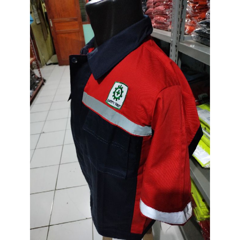 BAJU SAFETY LENGAN PENDEK RESLETING DONGKER NAVY MERAH