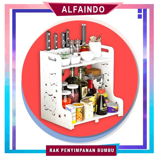 Alfaindo Rak Dapur Bumbu 2 Susun Botol Toples Kayu WPC Serbaguna DS004 Kokoh