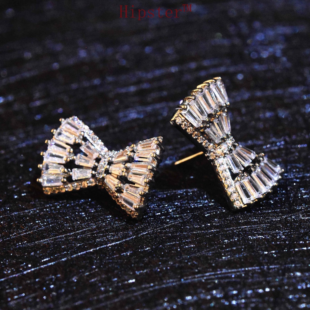 Super Fairy Bow Super Flash Diamond Stud Earrings High-Grade Necklace Sweet Light Luxury Rings Pendants Set