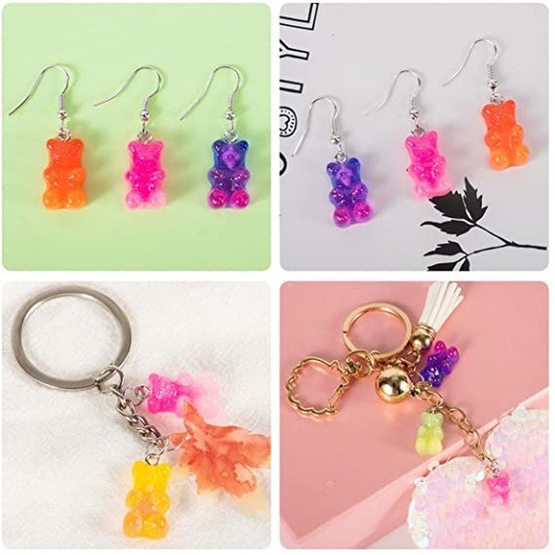 10 / 50pcs Gantungan Kunci Bentuk Beruang Gummy Bear Bahan Resin Jelly Transparan Warna Gradasi