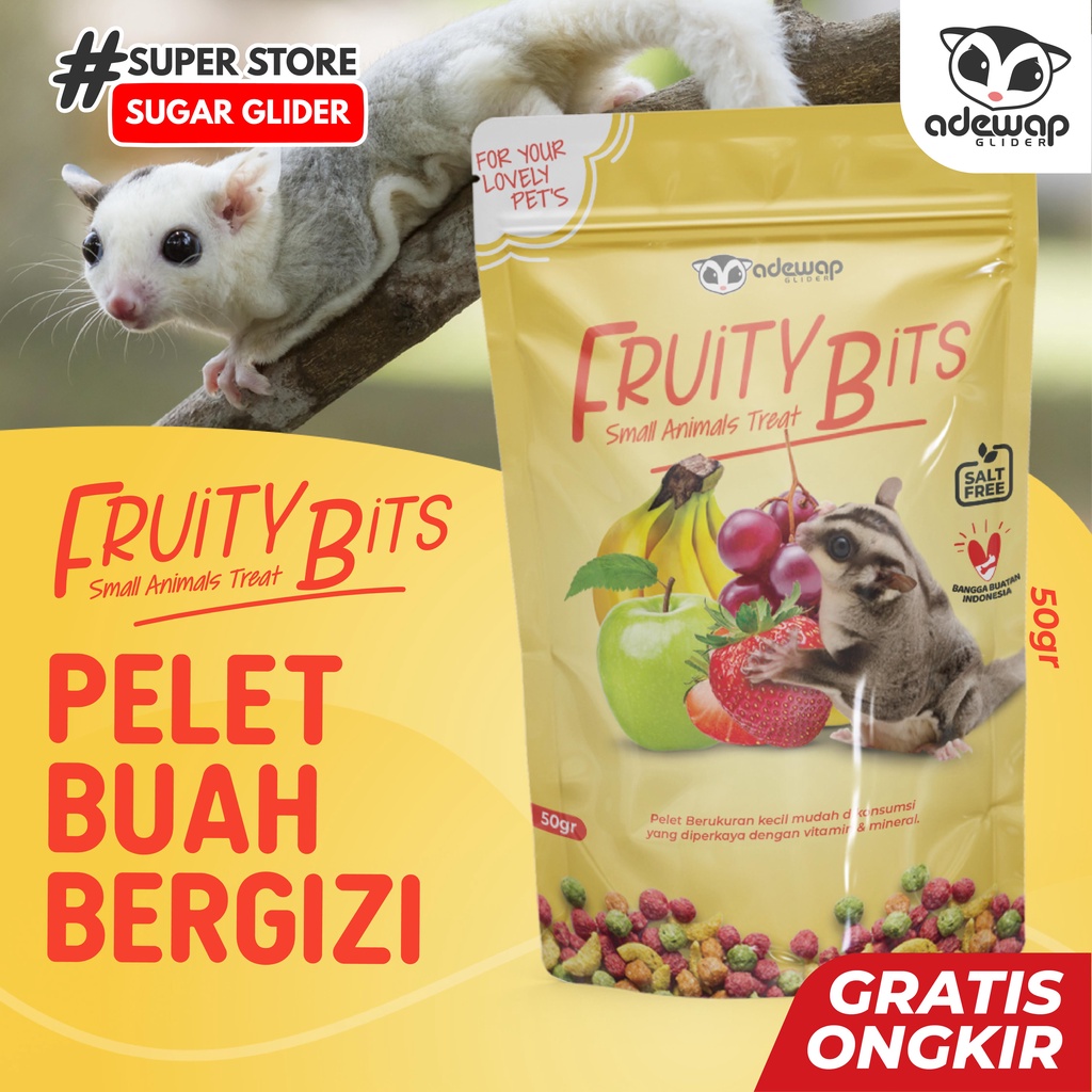 Fruity Bits Pelet Buah Instan Nutrisi / Dry Food Fruit / Makanan Sugar Glider / Cemilan Sugar Glider