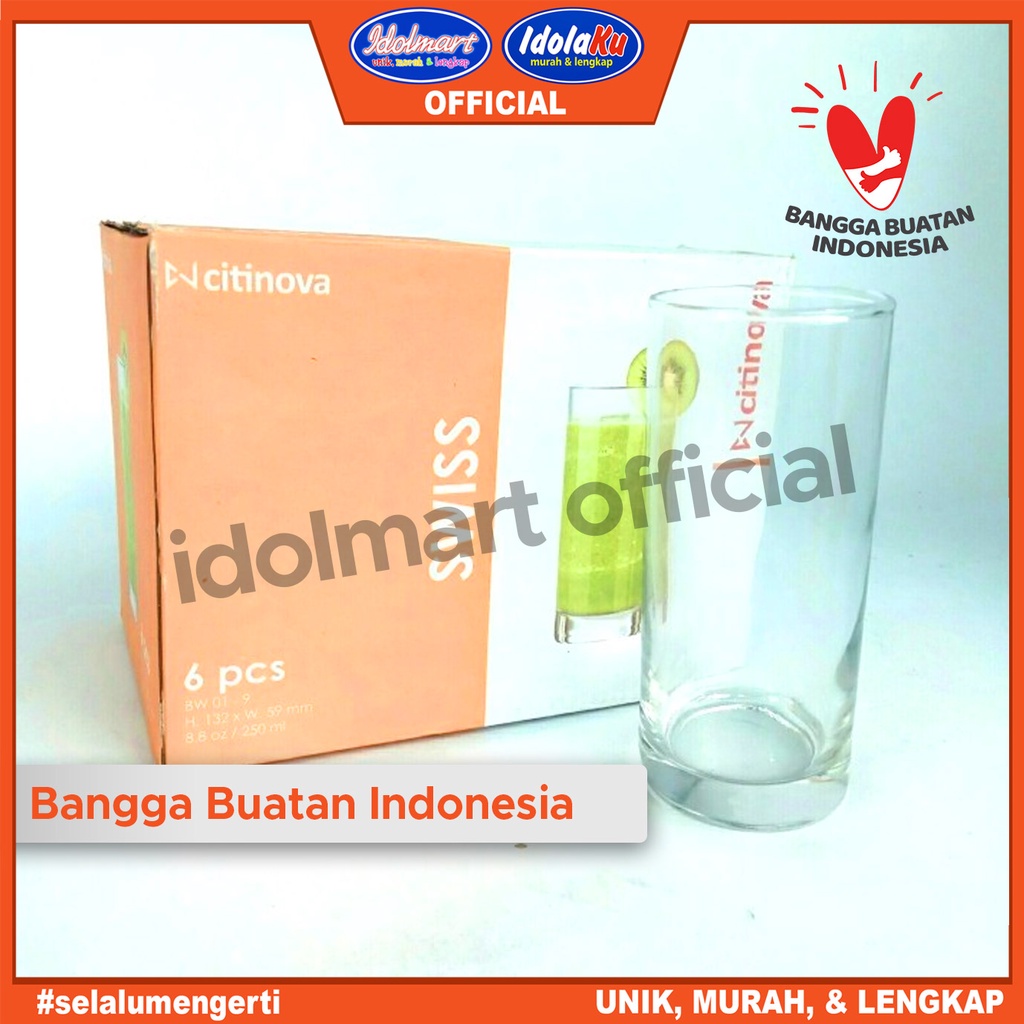 IDOLAKU Citinova Gelas Swiss Isi 6 PCS / Gelas Set Isi 6 / Gelas Kado/ Gelas Kaca Jus