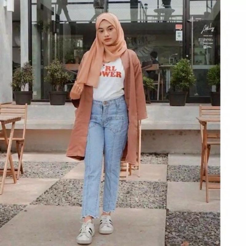 BAGGY LIA POCKET Doz KANTUNG JEANS PREMIUM