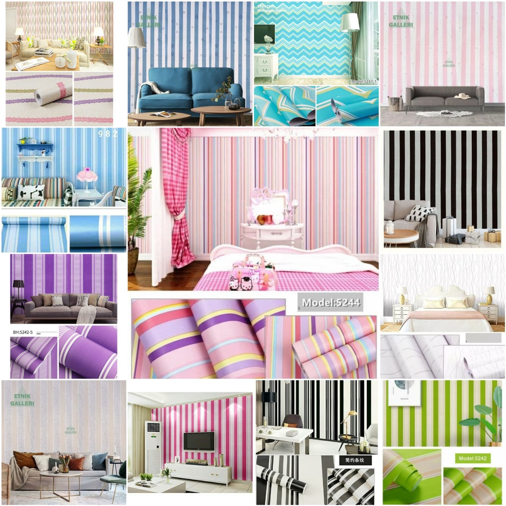Wallpaper Dinding Motif Garis Per Meter Dekorasi Kamar Ruang Tamu Rumah Walfaper Murah Sudah Ada Lem