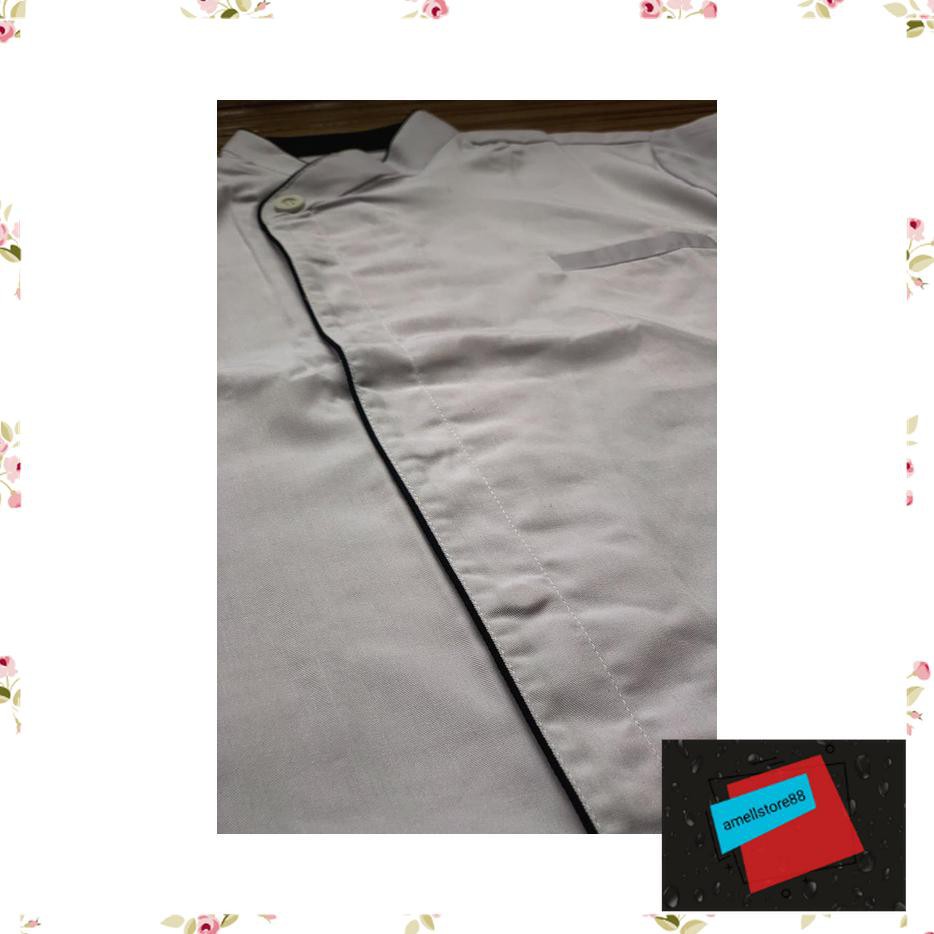 Jaket Pria parasut parka gunung Chef  Baju Koki tangan panjang, buttonless putih hitam WE185