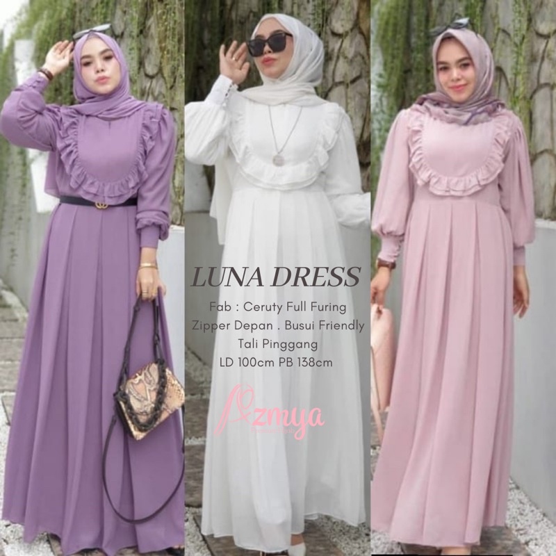 LUNA DRESS Gamis Ceruty Ruffle LD 110- Gamis Wanita Busui Friendly