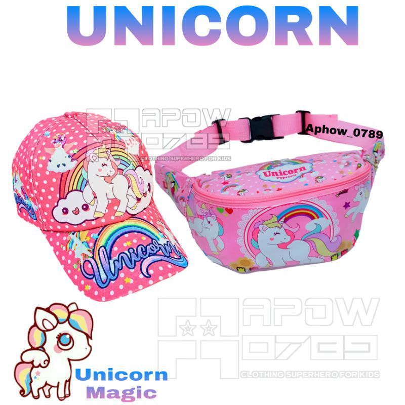 PDF tas slempang anak perempuan unicorn anti air topi anak perempuan unicorn paket 2in1 waistbag anak unicorn topi polkadot terbaru 2022