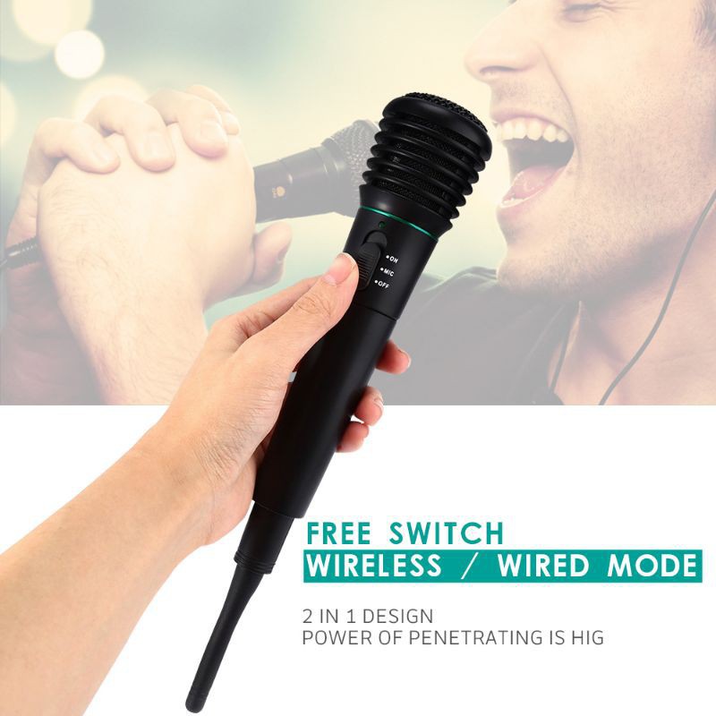 Grab Medan 2 in 1 Wireless Wired Microphone Mic Karaoke Pidato Mikrofon Profesional WM-308 Blac