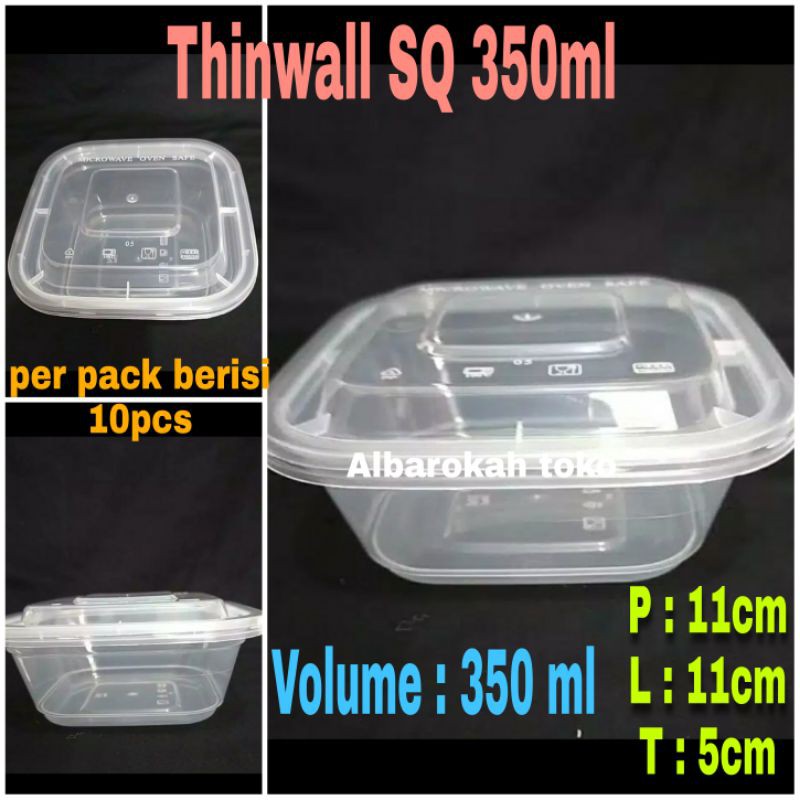 Thinwall Square 350 ml (untuk dessert box atau salad buah) / kotak persegi volume 350 ml