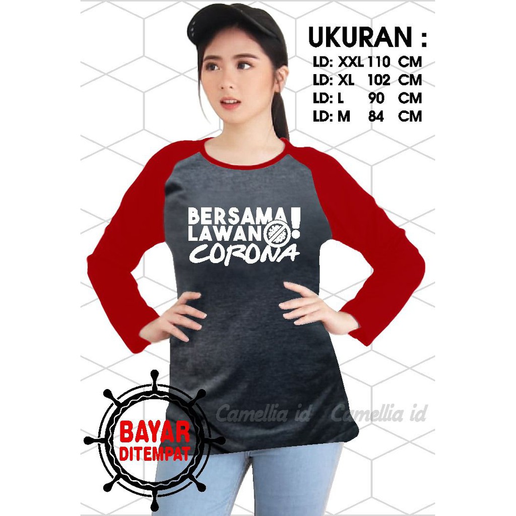 Kaos Raglan (CORONA)/Kaos Wanita Lengan Panjang/ Kaos Wanita/ Kaos Cewek/ Kaos Oblong/Misty