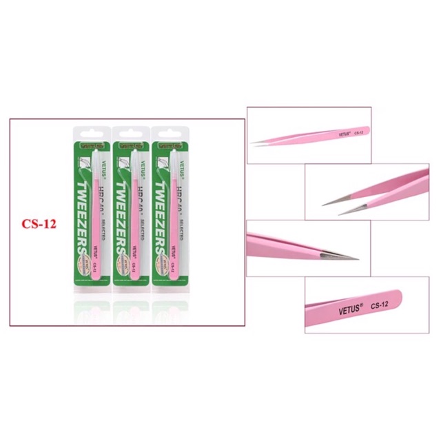 Pinset vetus pink ORI tweezers vetus original pinset lurus bengkok eyelash nail art pinset serbaguna