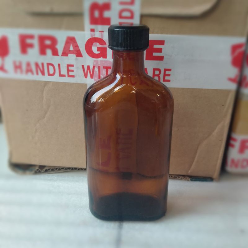 

botol kaca gepeng coklat 250 ml.