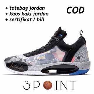READY STOCK. Sepatu Basket Air Jordan 34 Low High Print Colorways Grey Black