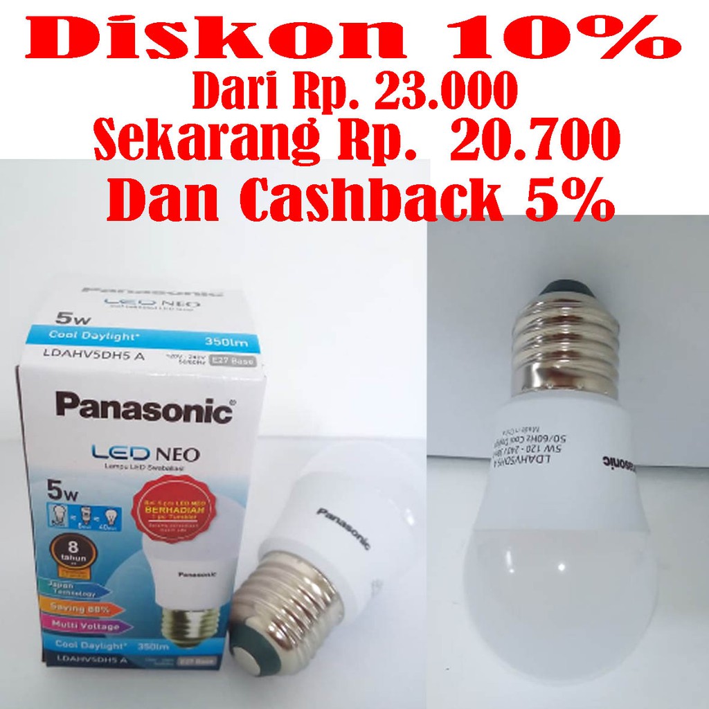 Lampu Panasonic LED Bohlam NEO 5 W Watt 5W 5Watt Putih Cool Daylight