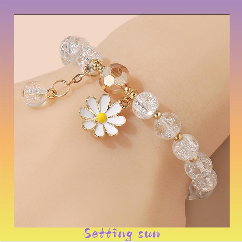 Gelang Rumbai Bunga Daisy Kristal Korea Wanita Gadis Gelang Perhiasan Aksesoris TN