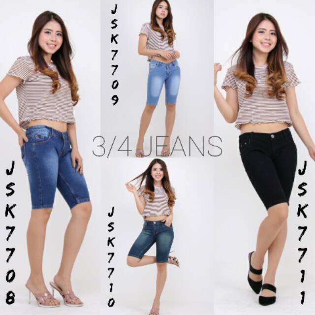  Celana  Jeans Pendek Wanita  3 4 Polos JSK Skinny Trendy  