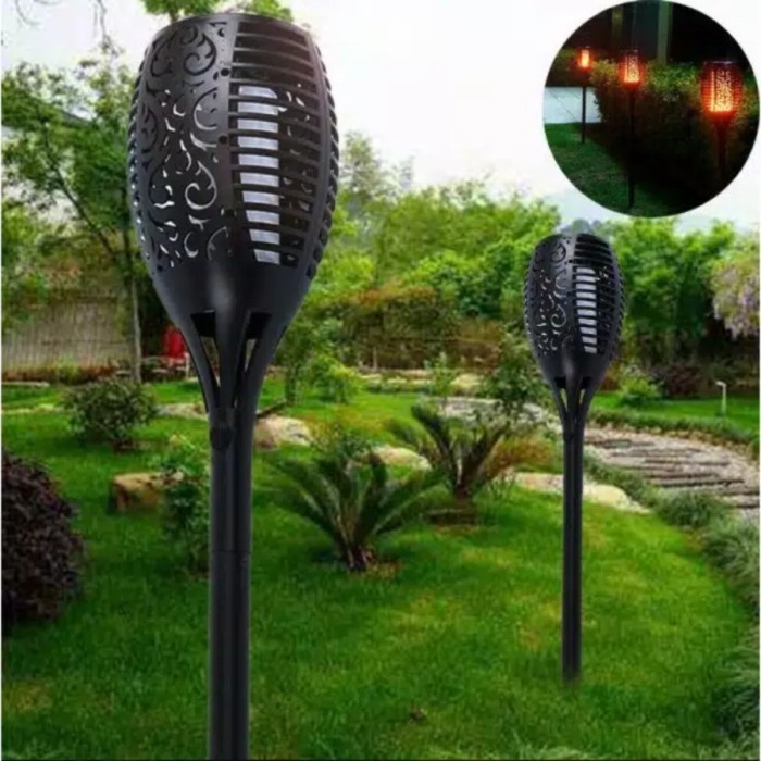 BAROKAH lampu api tancap flame fire torch 33 led solar panel tenaga surya