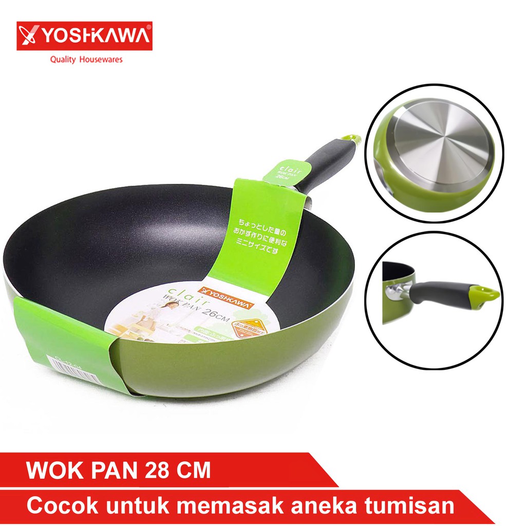 

YOSHIKAWA Teplon/Wajan Tumis 28 CM Wok Pan EVL-CL-12-05 Hijau