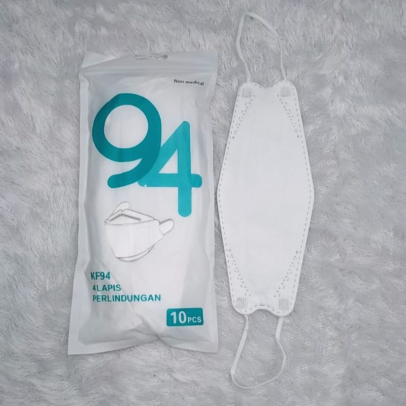 Masker KF94 4 Ply Isi 10 Pcs Hitam Putih Masker Medis Kesehatan Kemasan Plastik Disposable Protective Mask