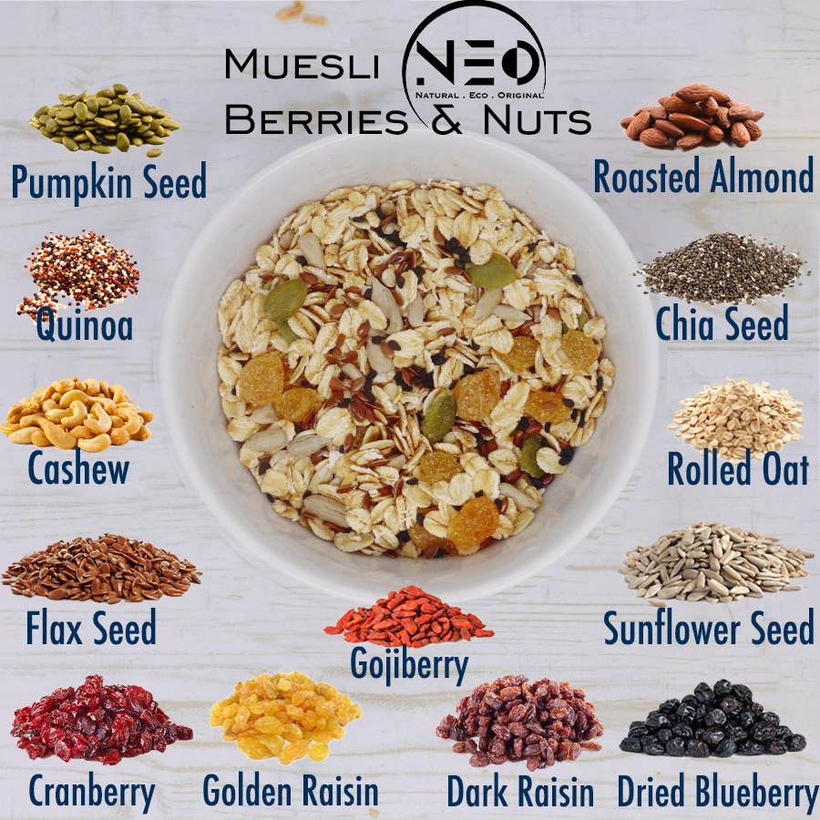 

Muesli Superfood Neo 250gr - Sereal Sehat, Sarapan Praktis, Murah, Bergizi, High Quality (Terdapat 2 Varian Rasa)