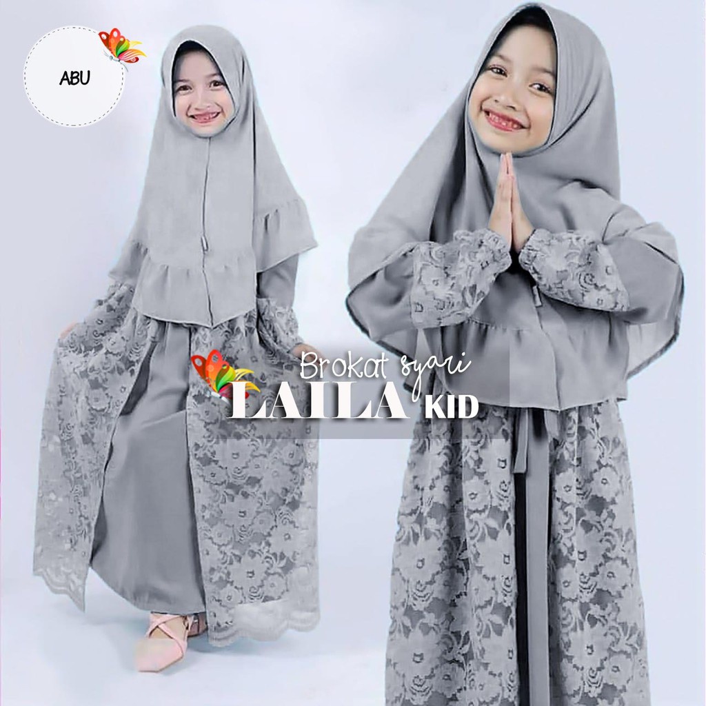 LIE        KID GAMIS SYARI BRUKAT LAILA | SETELAN DRESS MUSLIM DAN BERGO ANAK PEREMPUAN TANGGUNG