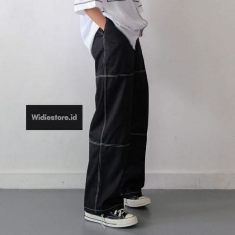 Celana Kulot Hudson Pants List Premium Bahan Drill | Celana Korea Stradivarius Amber Pants Unisex Cowok Cewek