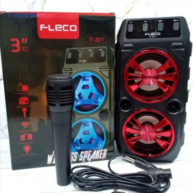 Speaker Bluetooth Karaoke Fleco F-6581/6582 Bonus Mic Fleco Battery Besar 1200mah
