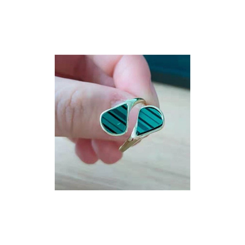 Cincin Desain Geometri Tekstur Marmer Zamrud Gaya Vintage