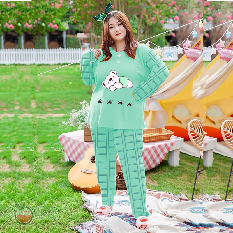 Lilipop.id  Baju Tidur Jumbo Sleep Bear XXXL Celana Panjang PP Bigsize Lengan Panjang Baby Doll Kaos