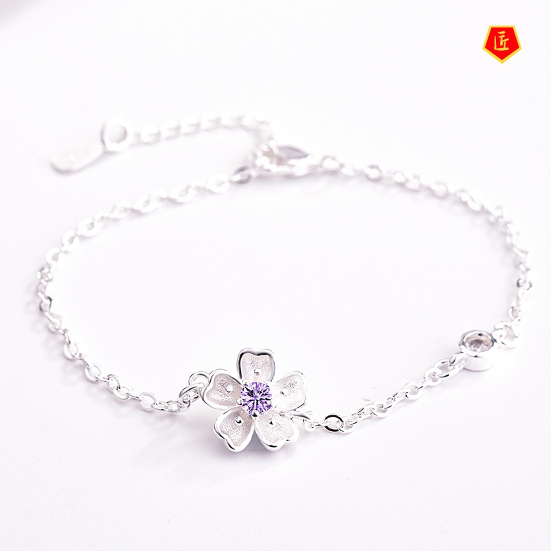 [Ready Stock]Amethyst Pink Diamond Cherry Blossom Bracelet Sweet