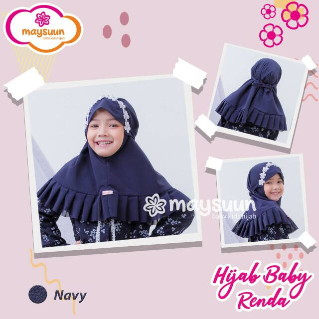 Hijab baby renda antigerah warna navy by maysuun baby kids hijab