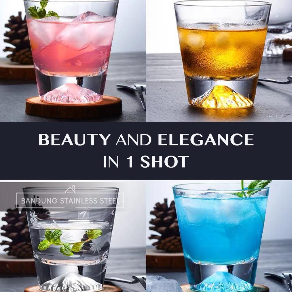 Gelas whiskey 250ml gunung fuji kristal unik cantik glass gaya jepang