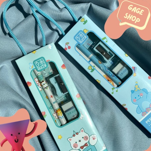 

paket alat tulis ximi 5 in 1 pensil penggaris penghapus keperluan sekolah anak bisa edukatif lucu imut termurah COD import