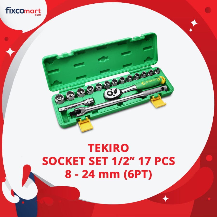 Tekiro Socket Set 1/2 inch 17 Pcs 8-24 mm 6PT Box Plastik