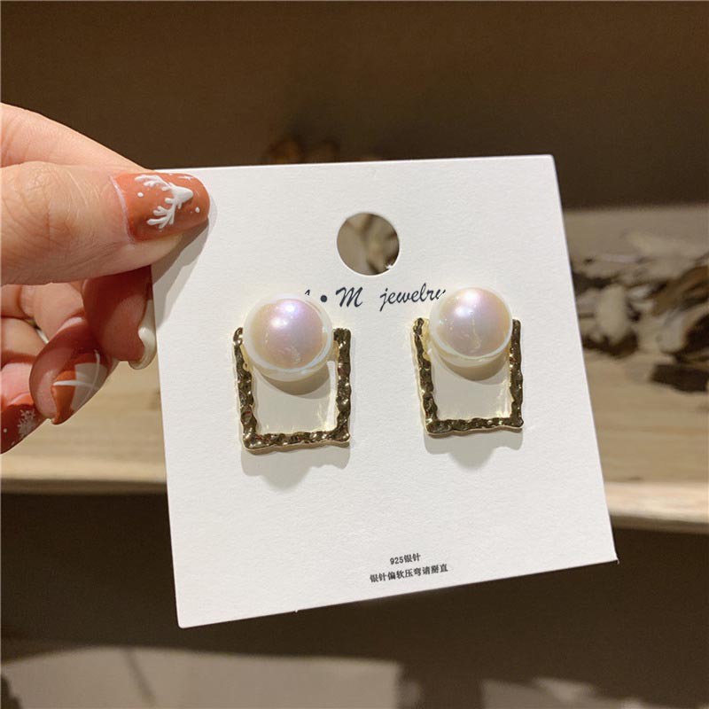 Sterling silver jarum gaya dingin Pearl metal stud anting-anting Korea bermutu tinggi Pearl vintage