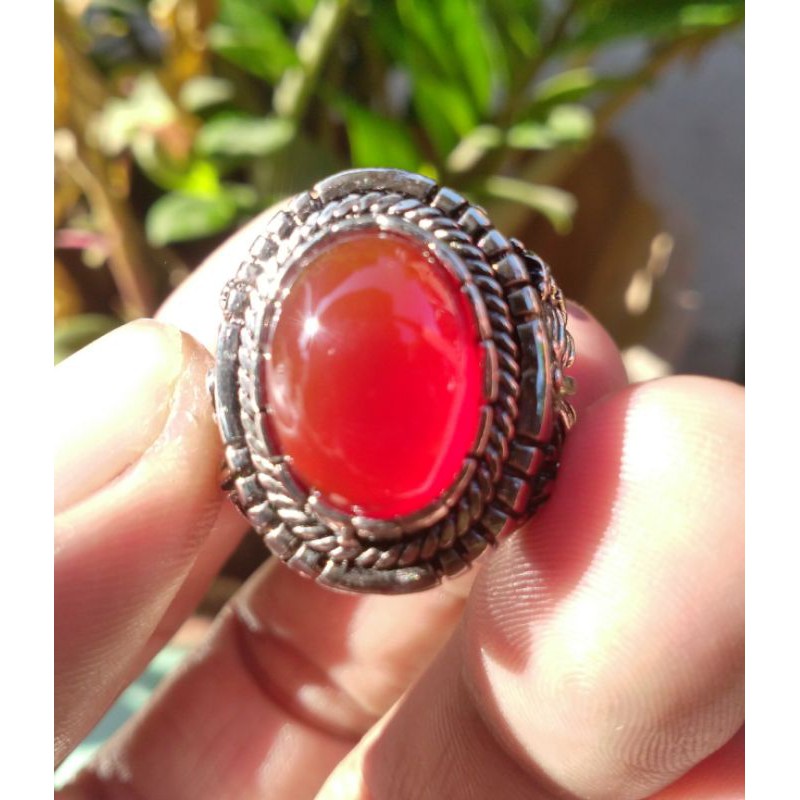 Cincin batu akik Red carnelian chalsedon yaman merah lokal asli batu bukan sintetis bukn bacan garut