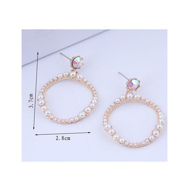 LRC Anting Tusuk Fashion Beige Round Pearl Studs A60083