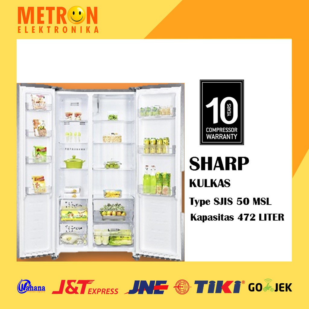 SHARP SJIS 50 MSL SILVER KULKAS  SXS 472 LITER  INVERTER / SJIS50MSL