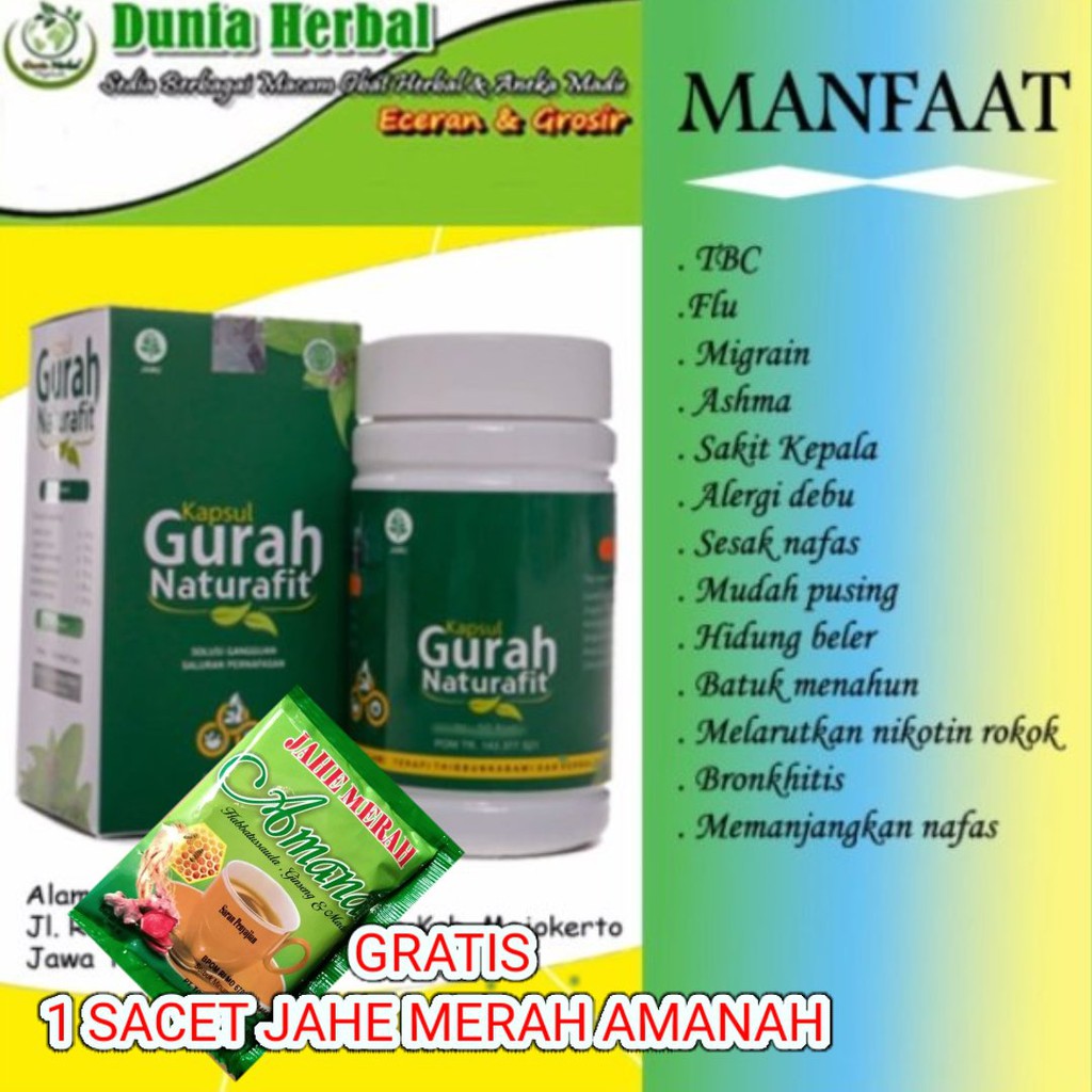 Herbal GURAH NATURAFIT BRONFIT Asli 100% Isi 30 Kapsul MURAH GRATIS 1 Sacet Jahe Merah Amanah