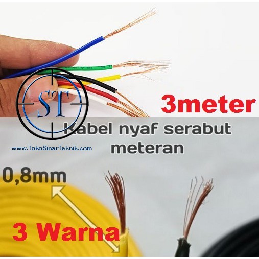 3 Warna @1M Kabel Serabut NYAF 0.8mm Isi Tembaga Asli 1 Jalur  Bisa Di solder dapat 3 meter