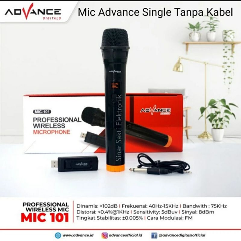 Microphone Mic Wireless Advance 101 Single Tanpa Kabel Karaoke Malang