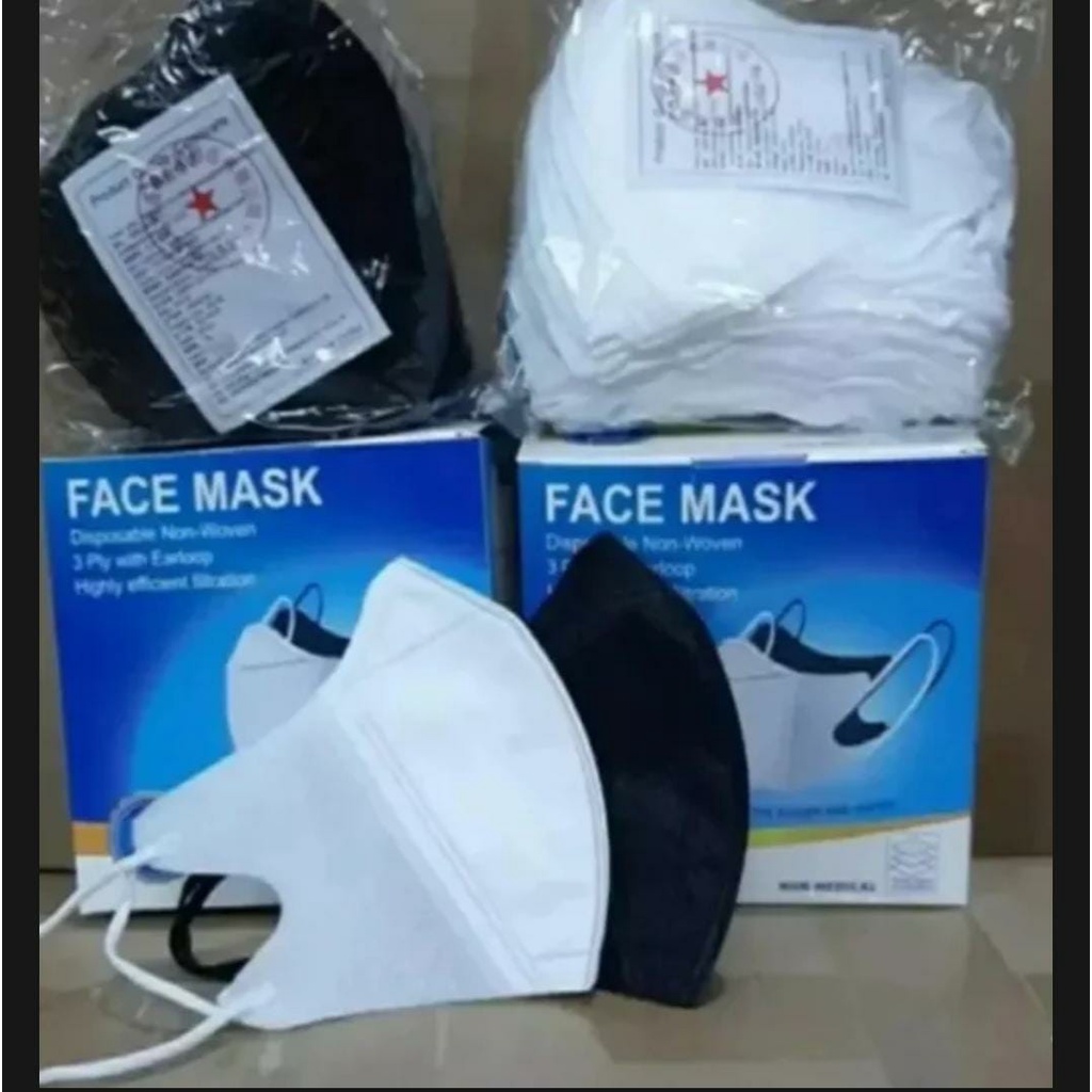 Masker Duckbill 3ply Dewasa Hitam Dan Putih Face Mask Earloop-Masker Terbaru