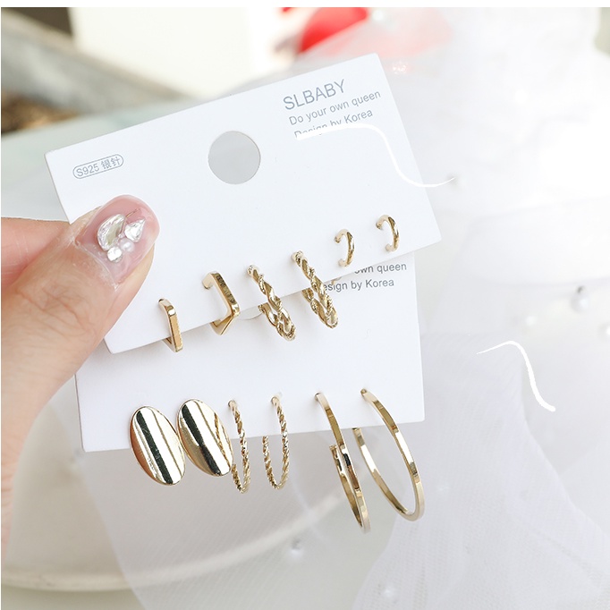 Anting Stud Kombinasi Bahan 925 Silver Logam