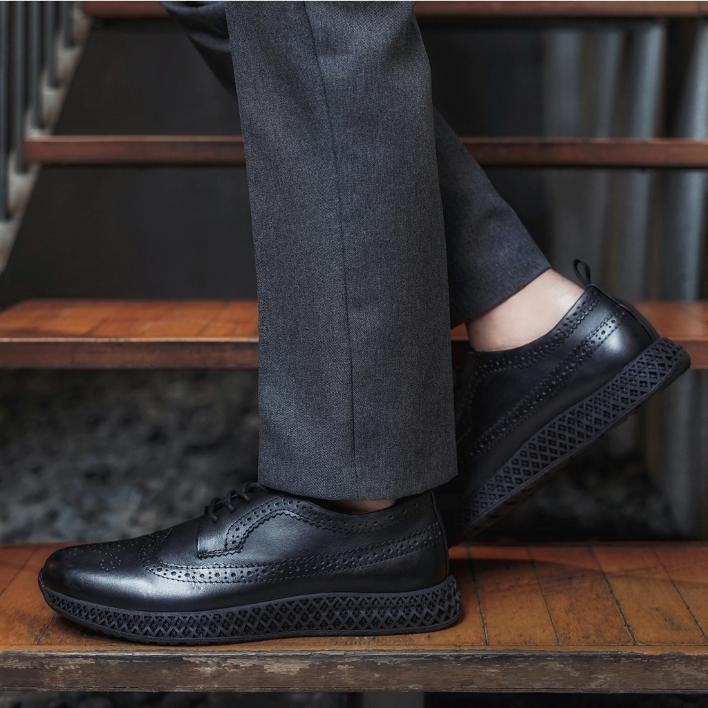 British 2.1 Black | Sepatu Kulit Asli Kantor Kerja Pria Derby Wingtip Original Footwear | FORIND Kenzios