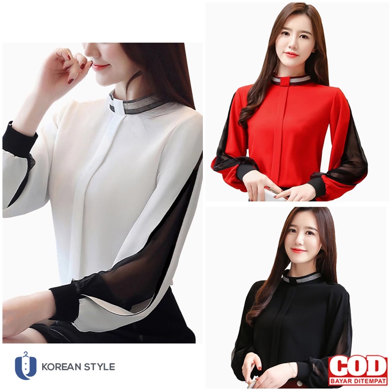 Blouse Putih Wanita Korea Style Lengan Panjang / Baju Kerja Wanita Kantor - 8FA BL07